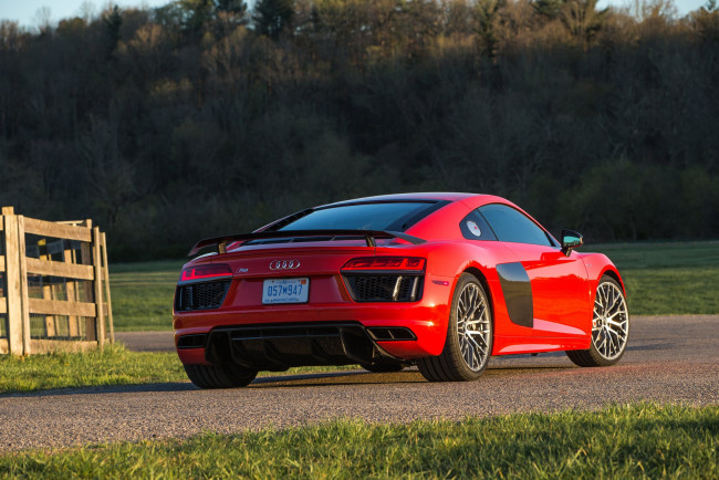 Обои картинки фото автомобили, audi, 2017г, красный, us-spec, r8, v10, plus