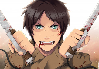 Картинка аниме shingeki+no+kyojin фон взгляд парень