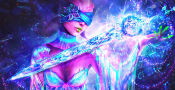 обоя видео игры, guild wars 2, арт, платье, девушка, грудь, sylvari, chronomancer, маг, guild, wars, 2