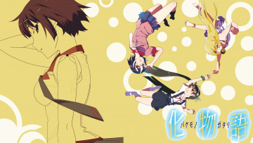 Картинка аниме bakemonogatari взгляд фон девушка