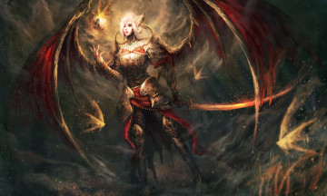 Картинка фэнтези ангелы крылья взгляд фон девушка