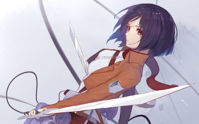 Обои картинки фото аниме, shingeki no kyojin, фон, взгляд, девушка