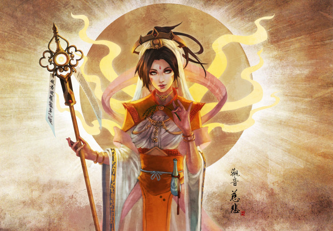 Обои картинки фото видео игры, overwatch, доктор, платье, девушка, guanyin, angela, ziegler, богиня, fan, art, mercy