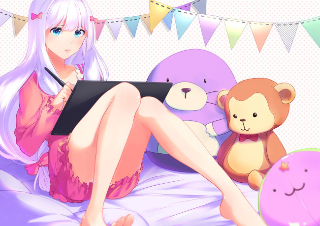 Обои картинки фото аниме, eromanga-sensei, фон, взгляд, девушка