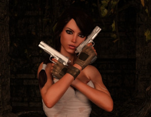 Картинка 3д+графика фантазия+ fantasy девушка взгляд фон оружие