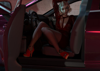 Картинка 3д+графика люди-авто мото+ people-+car+ +moto взгляд фон девушка