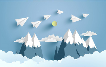 Картинка векторная+графика природа+ nature самолеты облака природа рендеринг горы