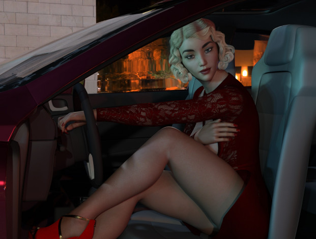 Обои картинки фото 3д графика, люди-авто, мото , people- car ,  moto, девушка, фон, взгляд