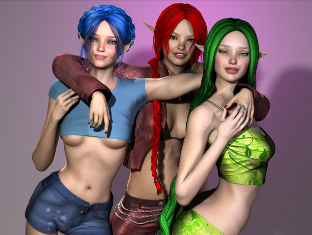 Обои картинки фото 3д графика, эльфы , elves, эльфийки, взгляд, фон