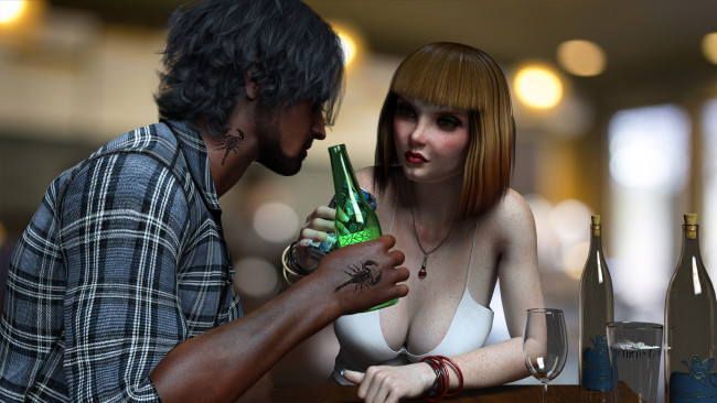 Обои картинки фото 3д графика, люди , people, девушка, взгляд, фон