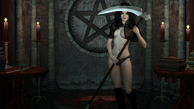 Обои картинки фото 3д графика, ужас , horror, девушка, взгляд, фон