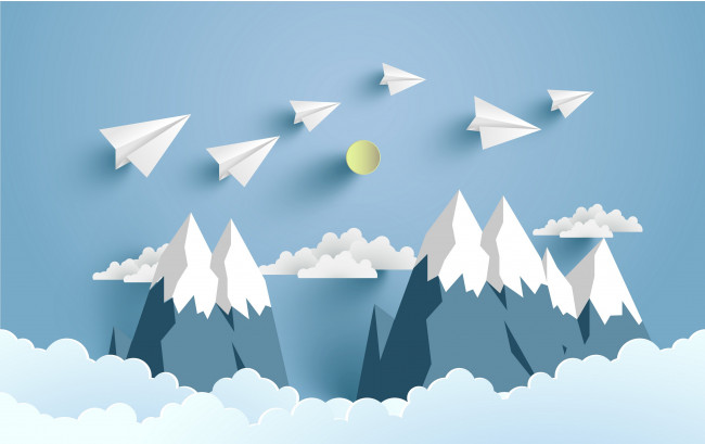 Обои картинки фото векторная графика, природа , nature, самолеты, облака, природа, рендеринг, горы