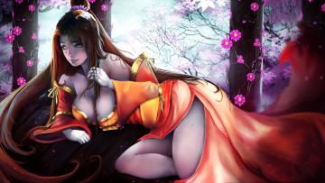 Картинка аниме unknown +другое+ девушка фон взгляд кимоно