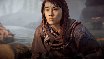 Картинка видео+игры horizon+zero+dawn девушка фон взгляд тату