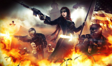 Картинка видео+игры homefront девушка мужчины бой оружие флаг