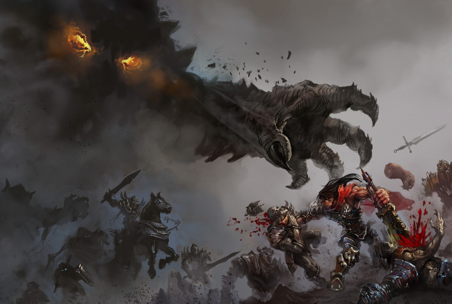 Обои картинки фото видео игры, league of legends, бой, фон, существа