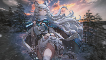 Картинка аниме животные +существа девушка