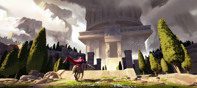 Обои картинки фото фэнтези, иные миры,  иные времена, замок, сад, всадник