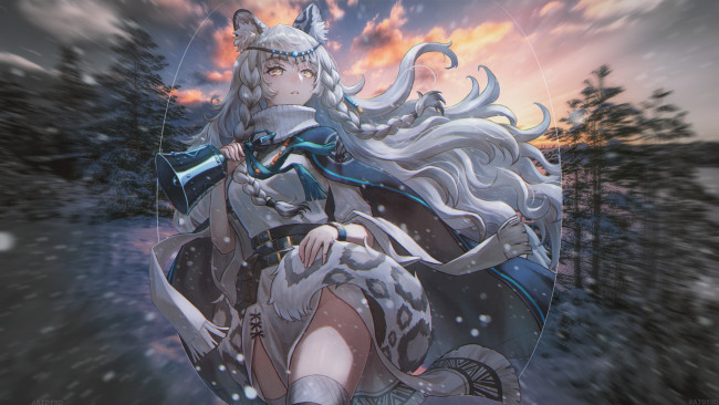 Обои картинки фото аниме, животные,  существа, девушка