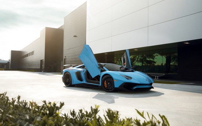 Обои картинки фото автомобили, lamborghini, blue, aventador, lp750-4, sv