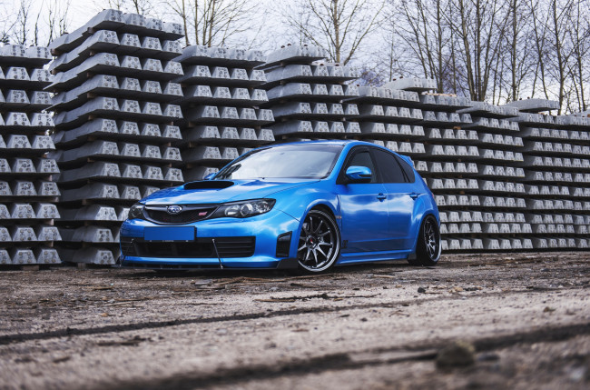 Обои картинки фото автомобили, subaru, impreza, wrx, blue, sti, autumn, jdm