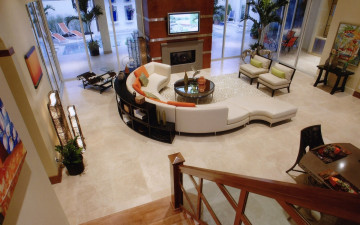 Картинка интерьер гостиная столик телевизор диван кресла