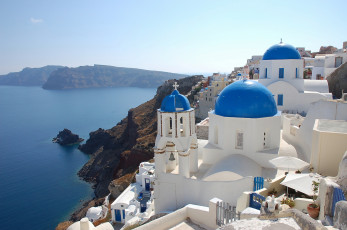 Картинка oia santorini greece города санторини греция церковь скалы побережье эгейское море ия