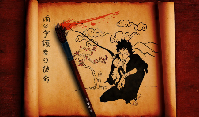 Обои картинки фото аниме, katekyo hitman reborn, коричневый, парень, мечник