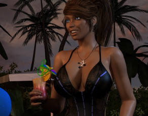 Картинка 3д+графика люди+ people взгляд девушка напиток фон