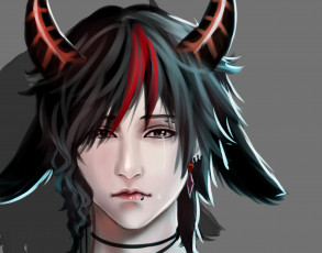 Картинка фэнтези существа демон парень фон портрет рога арт