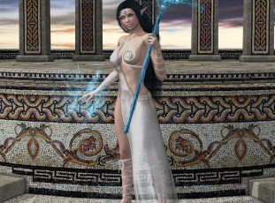 Картинка 3д+графика эльфы+ elves магия шест взгляд эльфийка фон