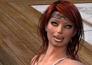 Картинка 3д+графика портрет+ portraits взгляд девушка рыжая фон