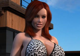 Картинка 3д+графика люди+ people девушка рыжая фон взгляд