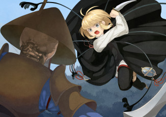 Картинка аниме pixiv+fantasia арт pixiv fantasia плащ крик скелет нож девушка