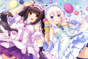 Картинка аниме животные +существа ушки девушки мороженое sayori vanilla chocola nekopara шарики арт