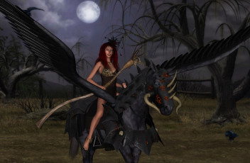 Картинка 3д+графика фантазия+ fantasy пегас луна фон девушка взгляд
