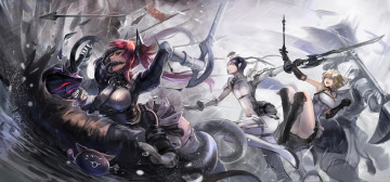 Картинка аниме pixiv+fantasia арт девушки монстр оружие битва