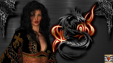 Картинка 3д+графика люди+ people дракон фон взгляд девушка