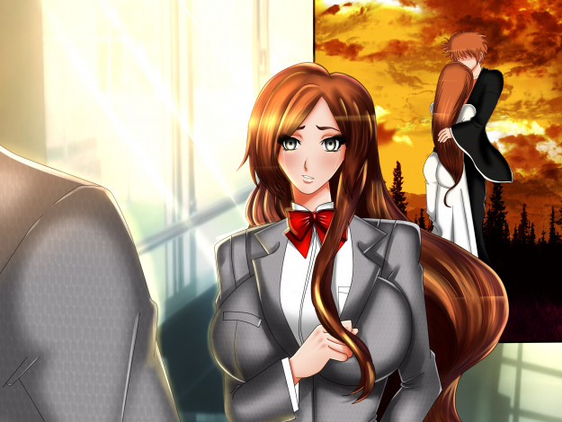 Обои картинки фото разное, арты, взгляд, фон, рыжая, девушка