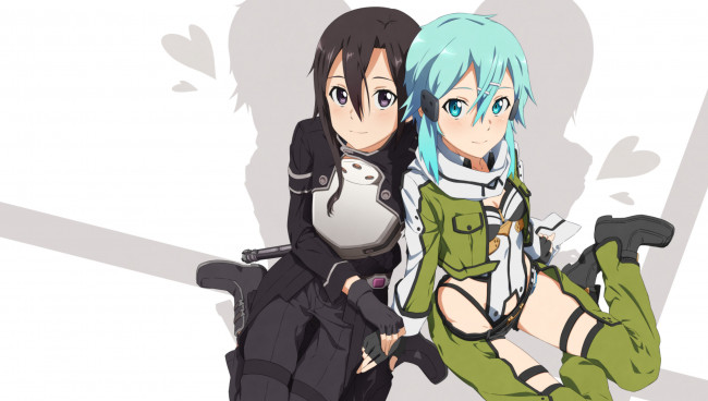 Обои картинки фото аниме, sword art online, gun, gale, online, sword, art, кирито, синон, kirigaya, kazuto, shinon, sao, m-ya