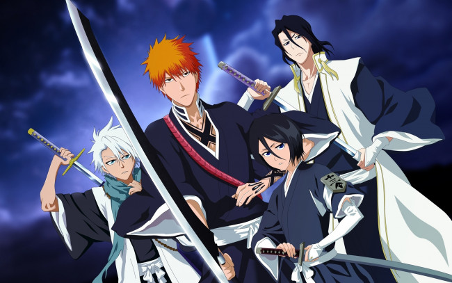 Обои картинки фото аниме, bleach, toushirou, hitsugaya, kurosaki, ichigo, by, drlinux, byakuya, kuchiki