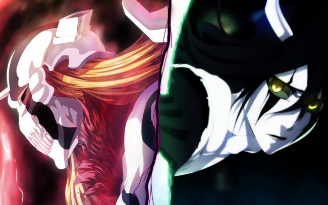 Обои картинки фото аниме, bleach, ulquiorra, cifer, маска, ichigo, kurosaki, лицо, мужчина