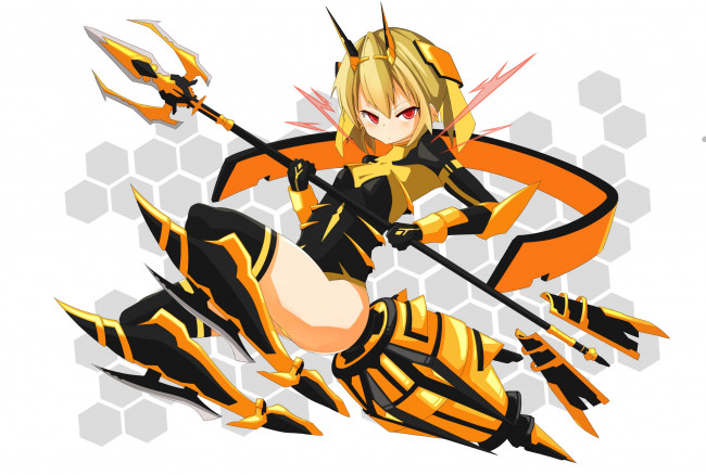 Обои картинки фото аниме, оружие,  техника,  технологии, elisha, erisya888, доспехи, девушка, арт, трезубец