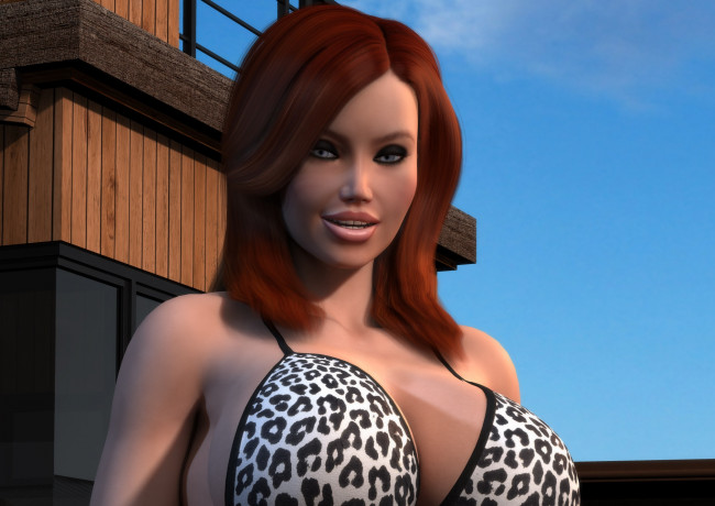 Обои картинки фото 3д графика, люди , people, девушка, рыжая, фон, взгляд