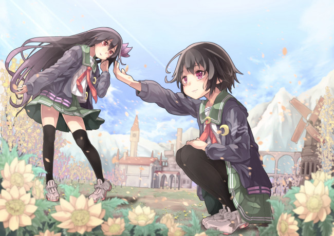 Обои картинки фото аниме, kantai collection, арт, mutsuki, kancolle, kisaragi, saraki, девушки, kantai, collection