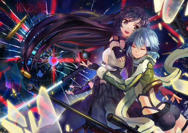 Обои картинки фото аниме, sword art online, gun, gale, online, sword, art, tsubasa19900920, кирито, синон, kirigaya, kazuto, shinon, sao