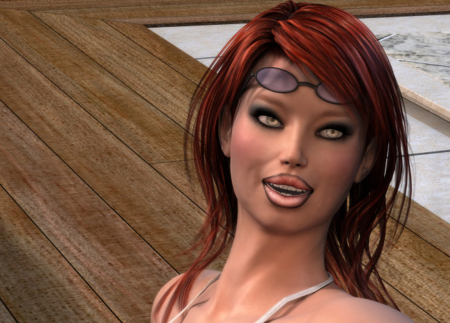 Обои картинки фото 3д графика, портрет , portraits, взгляд, девушка, рыжая, фон