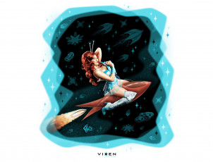 Картинка рисованное комиксы ракета взгляд фон девушка