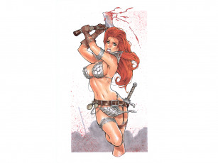 Картинка рисованное комиксы фон меч девушка кольчуга топор взгляд