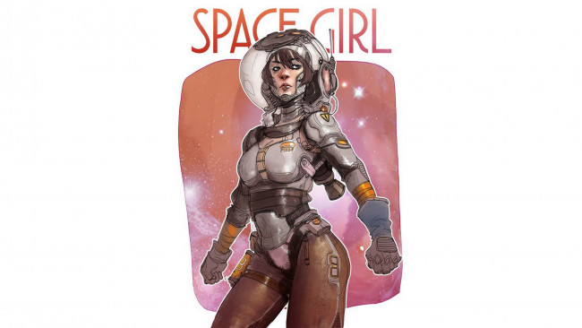 Обои картинки фото рисованное, комиксы, скафандр, взгляд, фон, девушка